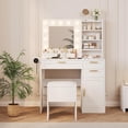 thumbnail image 1 of OUYAWEI Vanity Desk with LED Lighted Mirror & Power Outlet - Modern Makeup Table with 3 Drawers,Storage Cabinet,USB Ports,and Included Stool,Perfect for Apartment,Dorm Room Organization,White, 1 of 8