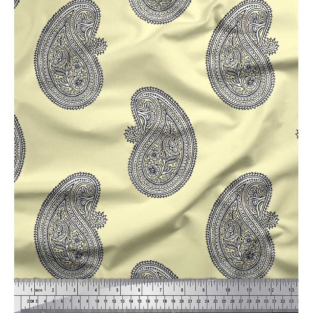 Soimoi Silk Fabric Paisley Block Print Fabric by Yard 42 Inch Wide
