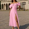 thumbnail image 1 of Ovzne Robes pour Femmes Robe de Plage Robe Décontractée de Printemps et d'Été pour Femmes à Manches Bouffantes, à Lacets, Fendue Robe Grande Taille Robe à Manches Courtes Liquidation, 1 of 7
