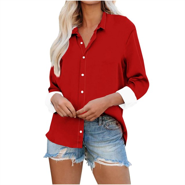 Yuyuzo Button down Shirts for Women Drop Shoulder Blouse Long Sleeve Oversized Shirt Work Office Solid Color Tops