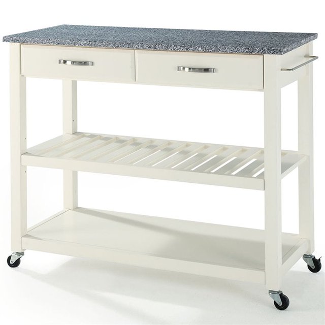 Crosley Furniture 2-Drawers Granite Top Kitchen Cart in White/Gray