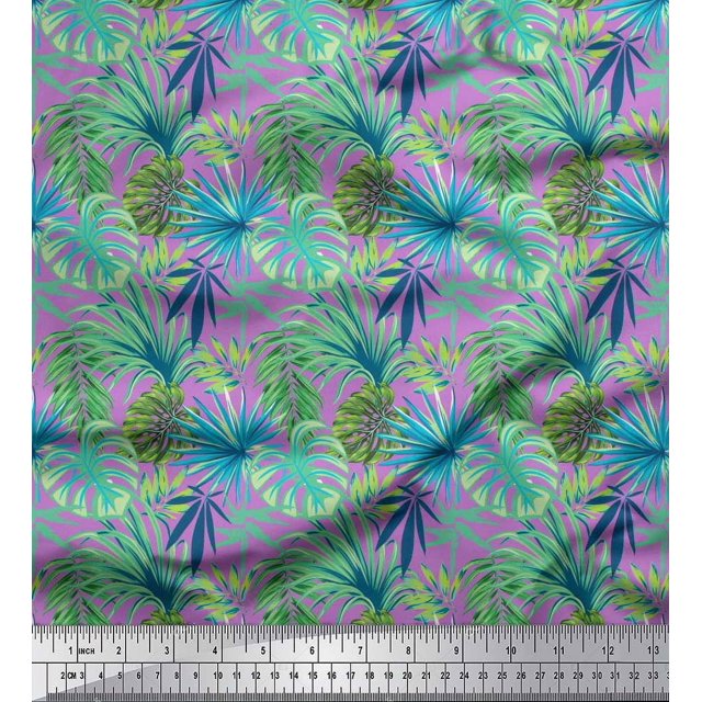 Soimoi Poly Georgette Fabric Tropical Leaves Print Sewing Fabric Yard 42 Inch Wide
