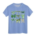 thumbnail image 1 of T-shirts Filles Été Col Rond Manches Courtes Imprimé Nœud Papillon Coupe Décontractée Basiques Hauts Filles Bleu Clair 12-13 Ans, 1 of 4
