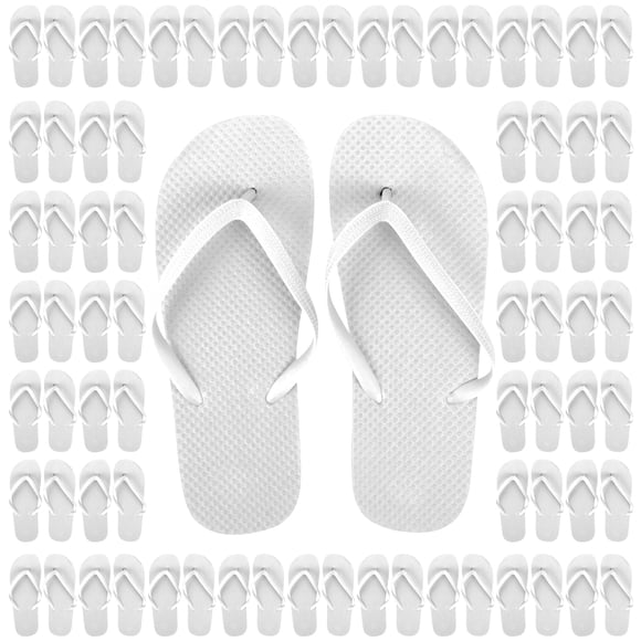 50 Pairs of Bulk Wholesale Slide Slip On Flip Flop Sandals for Women, Weddings, House Guests, Indoor and Backyard Outdoor in White