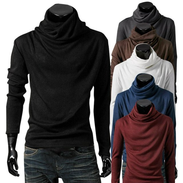 MesaSe Chic Hommes Heap Col à Manches Longues Pull Top Slim T-shirt