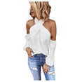 thumbnail image 1 of Pompotops Mode Femme Chemise Dos Nu Couleur Unie Manches Longues Décontractée Sans Bretelles Hauts Femme en Solde, 1 of 6
