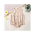 thumbnail image 2 of Faithtur Bébé Filles d'Été Plaid Kaki Sans Manches Col Rond Bouton Casual Playsuit, 2 of 8