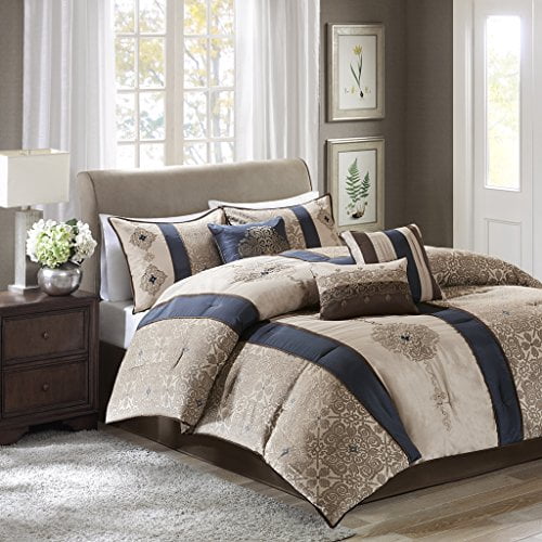 Donovan 7 Piece Jacquard Comforter Set Navy Cal King