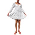 thumbnail image 1 of Kmbangi Femmes Robes à Manches Longues Bateau Cou Couleur Unie Cordon Casual Partie Printemps Été Robe, 1 of 7