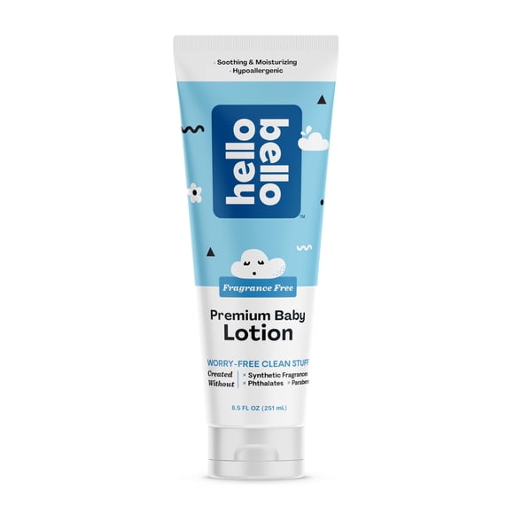 Hello Bello premium Baby Lotion | Vegan and Cruelty Free Moisturizing Non-Greasy Lotion for babies and Kids | Fragrance Free | 8.5 FL Oz (1 Pack)