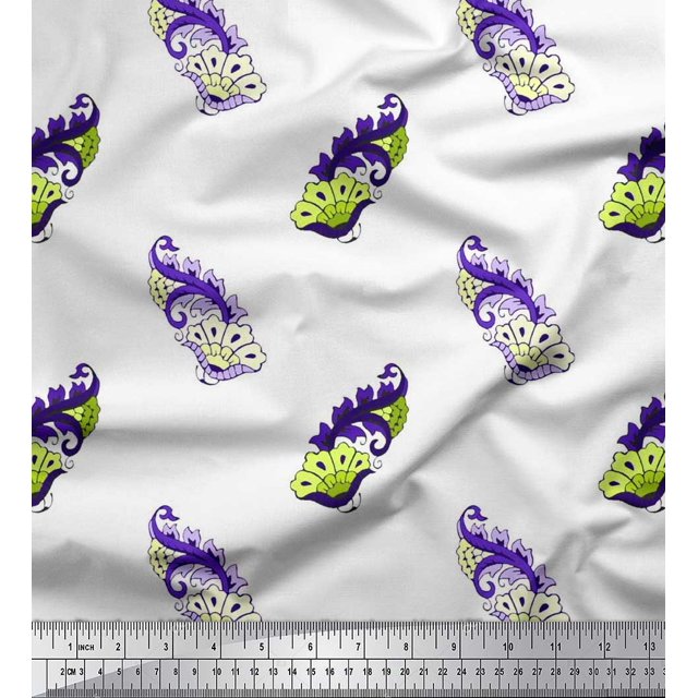 Soimoi Poly Georgette Fabric Swirl & Floral Block Decor Fabric Printed Yard 52 Inch Wide