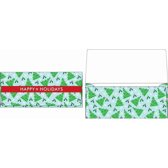 LUXPaper Currency Envelopes | 2 7/8" x 6 1/2" | Green Christmas Trees | 70lb. Text | 1,000 Qty