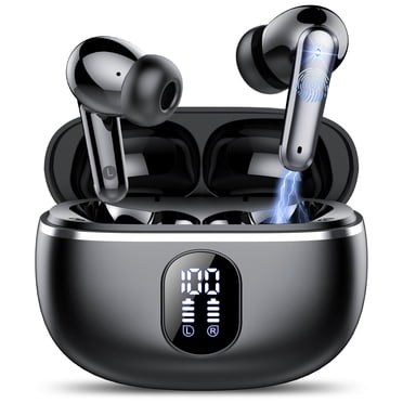 Wireless Ear Buds 50H Playback LED Power Display Earphones with Wireless Charging Case Headphones IPX7 Waterproof in-Ear Earbuds with Mic Compatible for iPhone Android Black