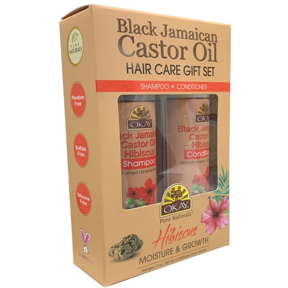 OKAY BLACK JAMAICAN CASTOR OIL and HIBISCUS HAIR CARE 2pc GIFT SET. (Shampoo 12oz, Conditioner 12oz)