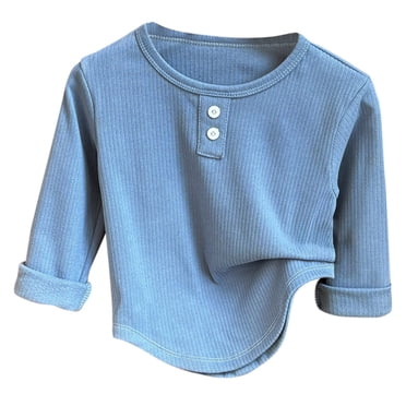 PMVFHDE Girl Tops Summer Girls Tops Girl's T-Shirts Girl Tshirts Girl T Shirts Undershirt Autumn New Round Neck Long Sleeve Shirt Autumn Girls Warm Underwear Boy Baby Foreign Clothes Blue,5-6 Years