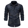 thumbnail image 2 of Men's Classic Denim Long Sleeve Shirt Solid Color Casual Button Down Work Shirt with Chest Pocket, 2 of 10