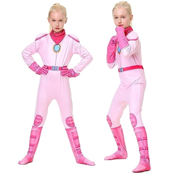 KAWELL 2023 Princess Peach Super Brothers Costume for Girls, New Models Princess Peach Cosplay Bodysuit for Halloween