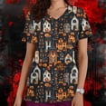 thumbnail image 2 of Hauts Funicet pour Femmes,Shorts pour Femmes,Haut de Travail à Col en V pour Femmes Imprimé d'Halloween à Manches Courtes avec Poche,Hauts à Manches 3/4 pour Femmes,Hauts d'Halloween pour Femmes, 2 of 5