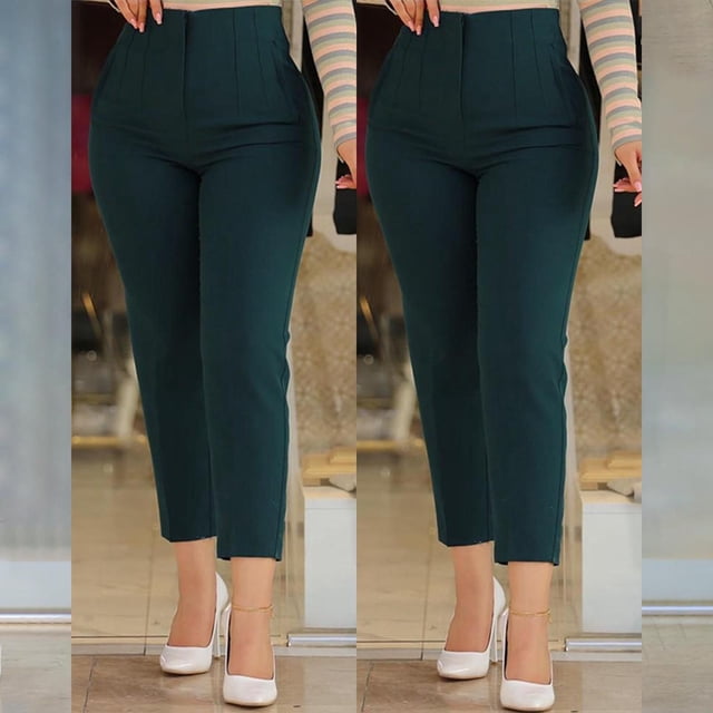 Lroveb Pantalon Habillé pour Femmes Taille Haute Fuselé Pantalon Décontracté Mode pour Femmes Coupe Ajustée Pantalon Moulant Vert