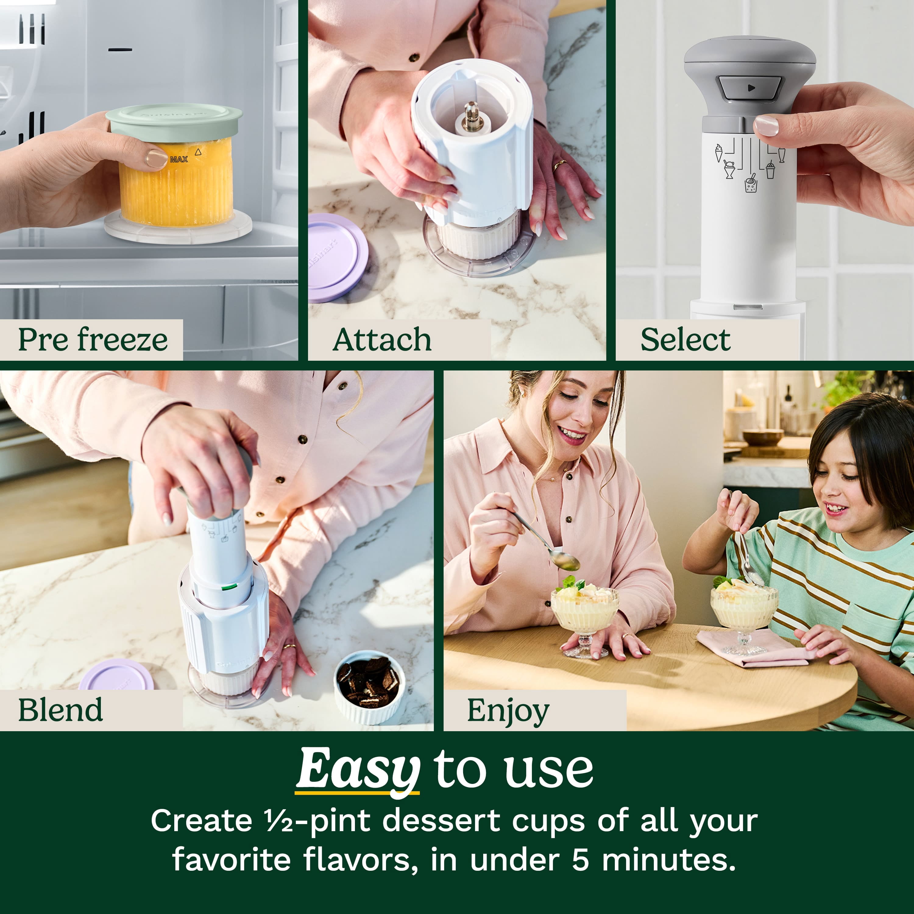 Cuisinart FastFreeze 5‑in‑1 Ice Cream & Frozen Dessert Maker, Automatic Compact Machine with 3 Mixing Cups, White (ICE‑FD10C)