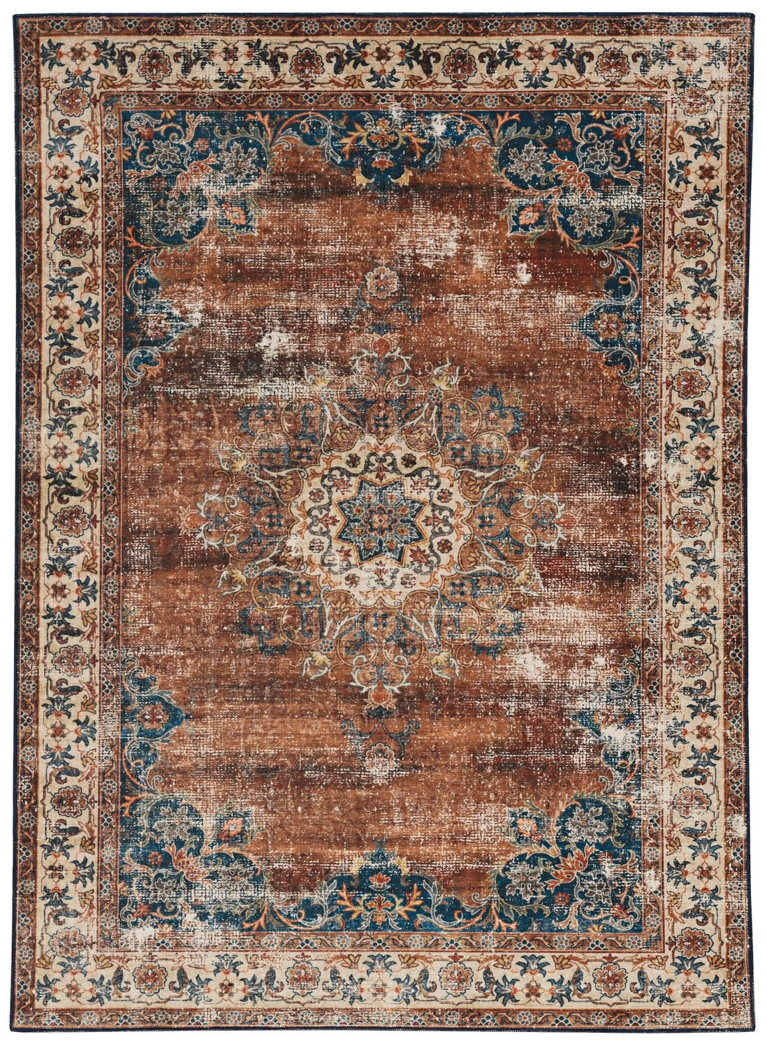 Tapis lavable Foster 5 pi x 7 pi roux et ivoire