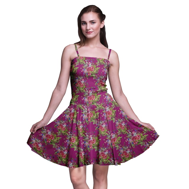 Bimba Robe Soleil d'Été Sans Manches Mini Fluide à Bretelles pour Femme à Imprimé Floral Robe à Imprimé Floral-Xx-Grand
