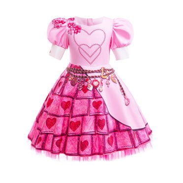 Déguisement de Montée de Bridget Rouge pour Filles Reine des Cœurs Robe Rose avec Perruque Déguisement Rouge pour Enfants pour l'Halloween Robe de Princesse Rouge