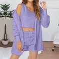 thumbnail image 2 of Ensemble de Pyjama 3 Pcs pour Femmes Ensemble de Pyjama en Polaire Chaude Tenues à Capuche Sans Manches Crop Tops Shorts Pjs, 2 of 7