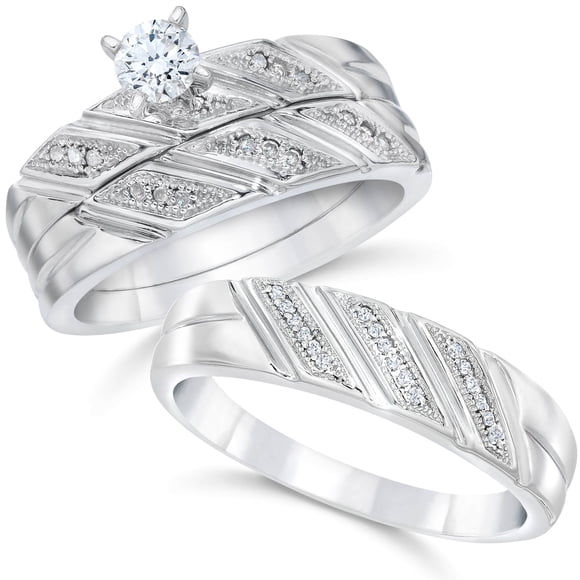 1/3ct His & Hers Diamond Trio Engagement Wedding Ring Set 10K White Gold