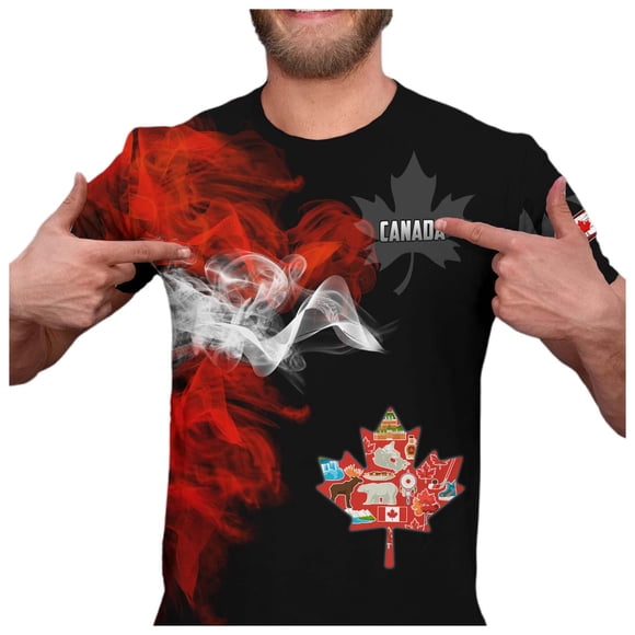 LUOGENLI T-shirts pour Hommes T-Shirt Feuille d'Érable Canadienne pour Homme T-Shirt Drapeau de la Fête du Canada Impression 3D T-Shirt Cool à Manches Courtes Unisexe T-shirts Vintage pour Hommes T-Shirt Graphique Fête de la Saint-Patrick Noir m