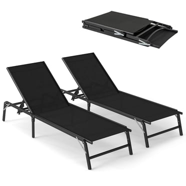 Costway 2 Pcs Chaises Longues Inclinables Chaise Inclinable de Patio Pliante avec Dossier à 5 Positions Noir