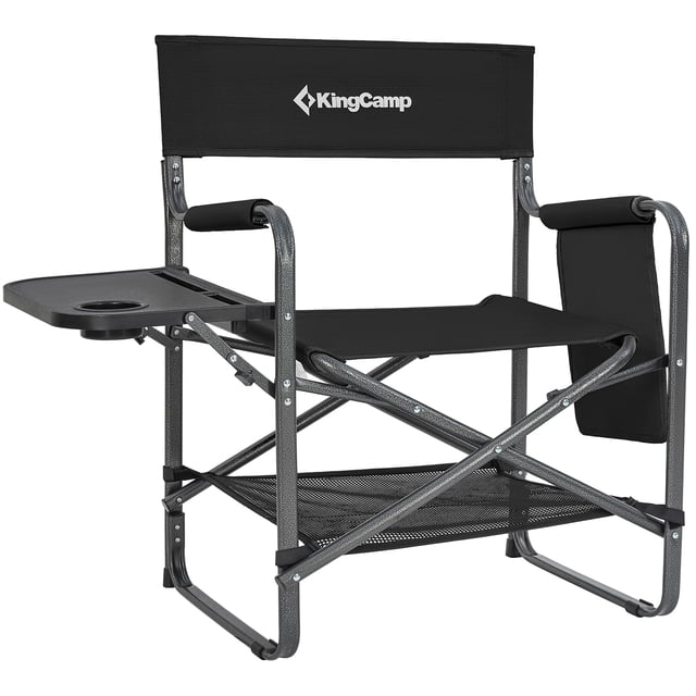 KingCamp Chaise de Réalisateur Pliante d'Extérieur avec Rangement en Maille au Bas, Noir