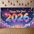thumbnail image 3 of Colorful Fireworks 2026 New Year Banner Shiny Stars Happy New Year Display Champagne Glass Design Party Balloons 2026 Celebration Backdrop for New Year Party 2026 Celebration New Year Eve Event, 3 of 5
