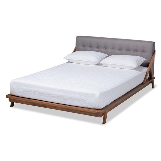Baxton Studio Sante Lit Plateforme Très Grand en Bois Rembourré de Style Mi-Siècle, Gris