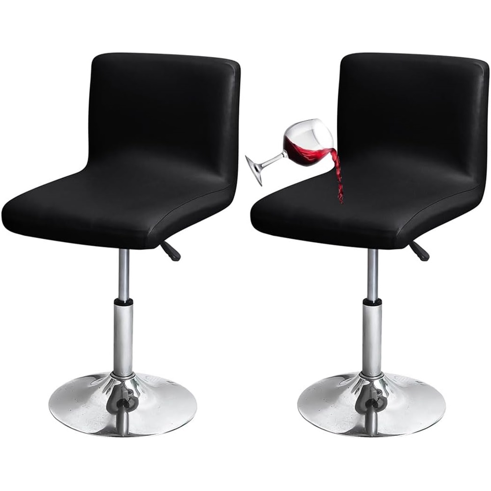 Waterproof Bar Stools Cover with Back Stretch PU Barstools Slipcovers Counter Height Bar Stool Covers Protector Square Swivel Barstool Covers for Kitchen Bar Set of 2 Black