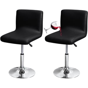 Waterproof Bar Stools Cover with Back Stretch PU Barstools Slipcovers Counter Height Bar Stool Covers Protector Square Swivel Barstool Covers for Kitchen Bar Set of 2 Black