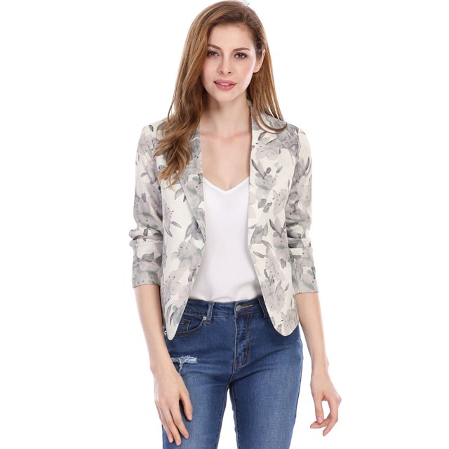 INSPIRE CHIC Blazer à Imprimé Floral Ouvert pour Femmes