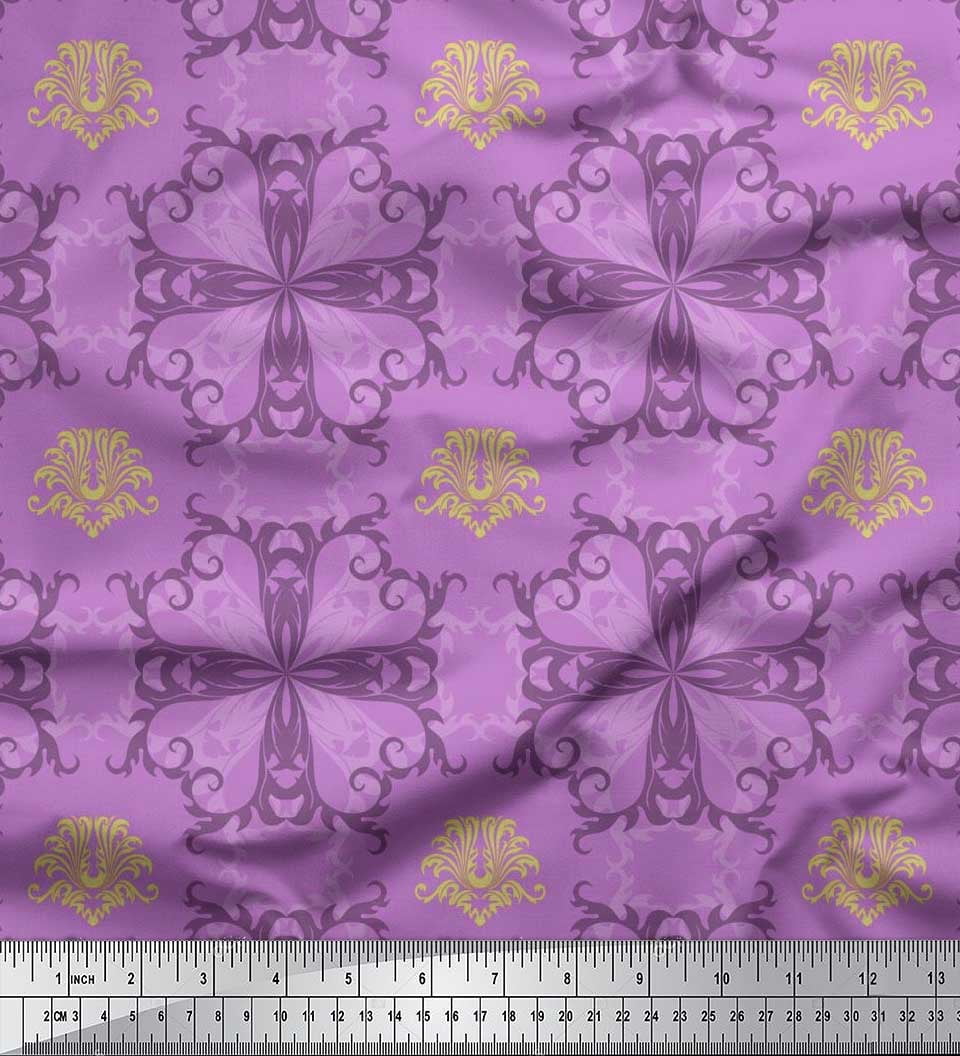 Soimoi Modal Satin Fabric Filigree Damask Fabric Prints By Yard 42 Inch Wide