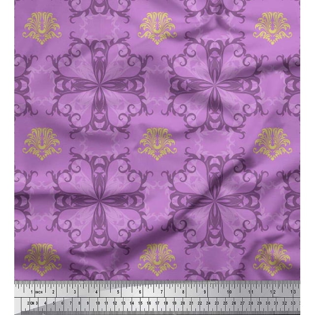 Soimoi Modal Satin Fabric Filigree Damask Fabric Prints By Yard 42 Inch Wide