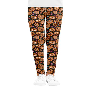 MesaSe Halloween Pumpkin Print Girls Leggings Color Block Anti-Mosquito Trousers