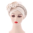 thumbnail image 1 of Fashion Women Beading Braid Hat Muslim Ruffle Cancer Wrap Cap Sleep Caps Satin Lined Hair Bonnets, 1 of 2