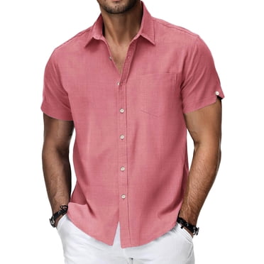 zfhfof Men's Cotton Linen Short Sleeve Shirts Casual Lightweight Button Down Shirt Beach Vacation Summer Tops with Pocket