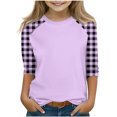 thumbnail image 1 of SERTG T-Shirt Mode Enfant Col Rond Manches 3/4 Imprimé Col Rond pour Été et Printemps 4-15 Ans (Violet1,7 Ans), 1 of 7