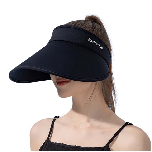 WEIYLL Ladies' Summer Sun Hat With Solid Color Large Brim & Foldable Ice Silk Visor Cap In Design Black for -