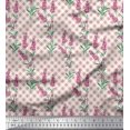 thumbnail image 1 of Soimoi Pink Poly Georgette Fabric Check,Leaves & Pink Floral Print Sewing Fabric BTY 52 Inch Wide, 1 of 1