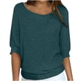 thumbnail image 1 of UAMVSH Chandails Grande Taille pour Femmes Décontractés à Manches Mi-Longues, Col Rond, Chandail Doux d'Automne, Hauts Amples, Couleur Unie, Chandails Tricotés de Base (4X-Grand, Bleu), 1 of 6