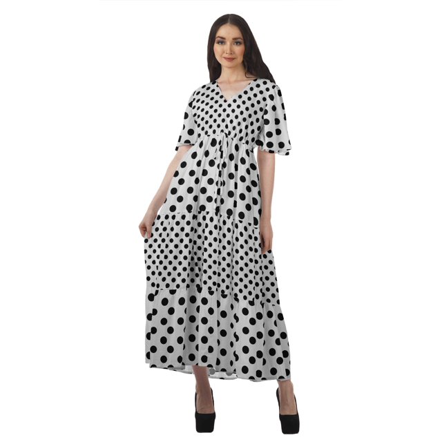 Moomaya Robes d'Été Imprimées à Manches Courtes pour Femmes, Tenue de Fête Décontractée