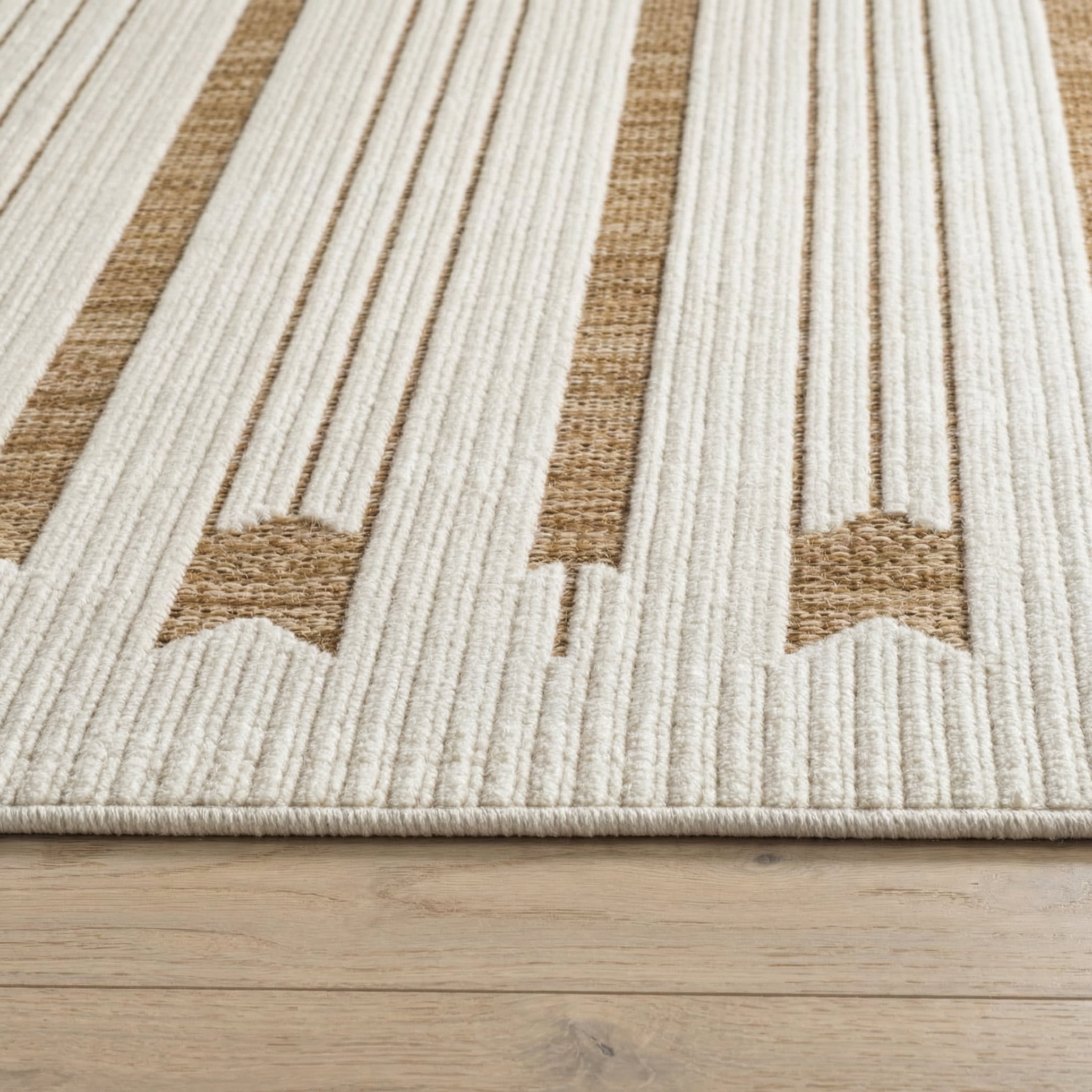 Tapis d'interieur exterieur abstrait Rug Branch Maise, beige marron, moderne - Entree, couloir
