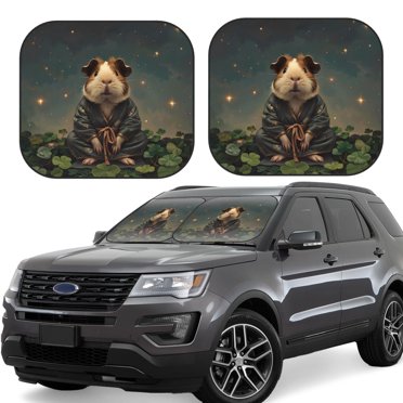 Vsdgher Lotus Leaf Starry Sky Guinea Pig Print Car Windshield Sun Shade, Reflective Sunshade Window Sunshade Sun Visor Protector Fit for Cars,Trucks,SUVs-Large