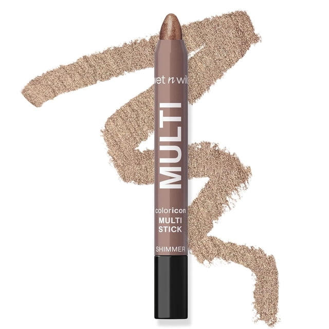 Coloricon Multistick - Brown Sugar front-facing close-up of a slim wet n wild multistick with a twisted-up warm medium-brown cream-to-powder tip and matte appearance on a brown plastic tube; smooth, blendable texture suitable for buildable color on eyes, cheeks and lips.